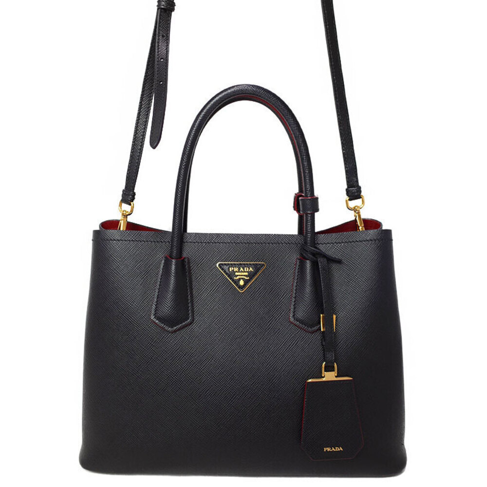 Prada black contrasting Leather Double Saffiano red interior Bag - Picture 2 of 5